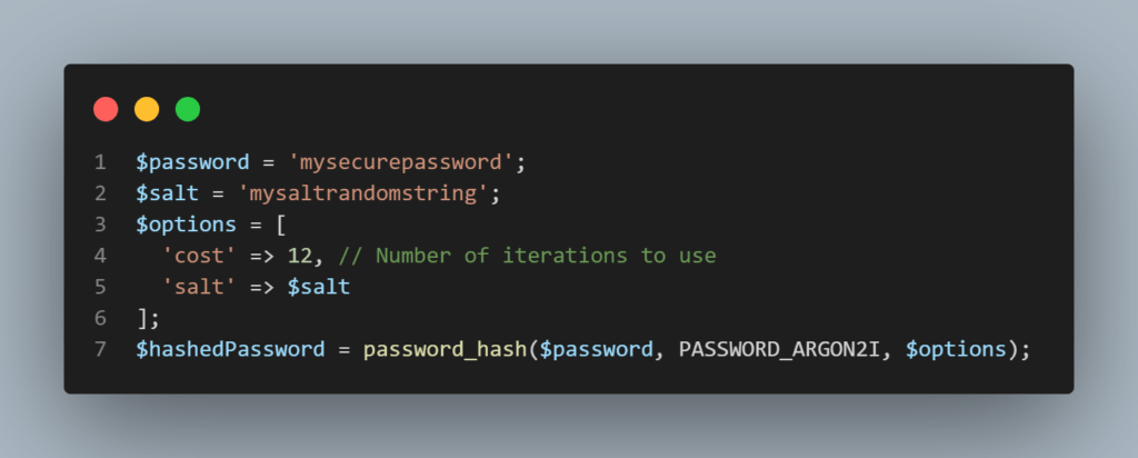 Hashing password in php